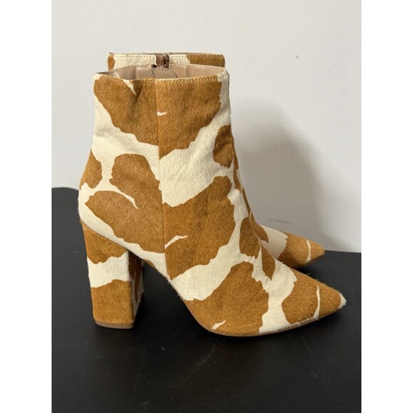 Steve Madden Cow Print Haircalf Leather Ankle Boots Pointed Toe Block Heel - Picture 12 of 12